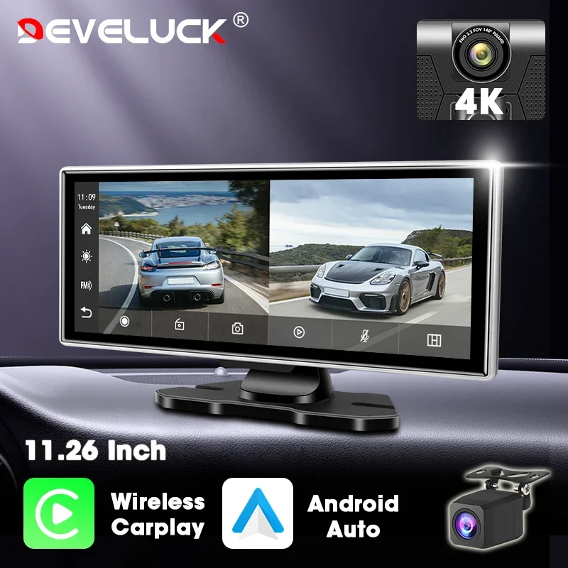 

11.26" Car DVR 4K Camera Wireless Carplay Android Auto Ai Screen Dash Cam Dual Len Video Recorder GPS Navi Dashboard HD Monitor