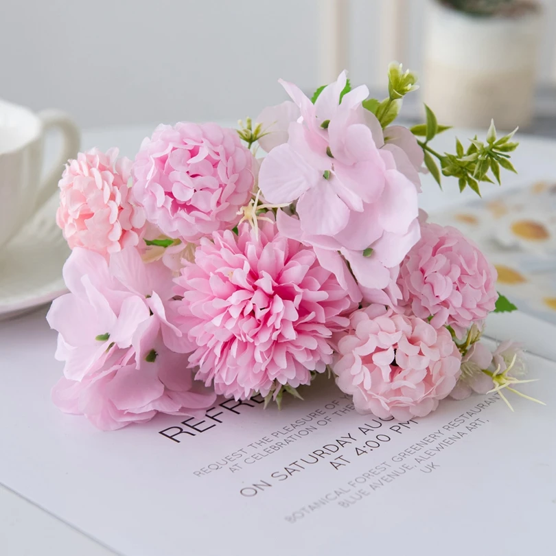 10 Stück 30 cm Künstliche Blumen Seidenhortensien Brautstrauß Partydekoration Heim Garten Hochzeit Esstisch Bunte Arrangements – Detail 5