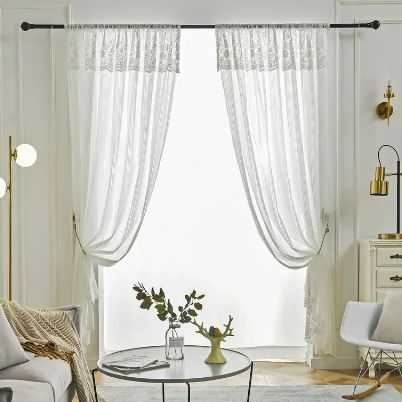 

European Door Tablecloth Curtain Wedding Curtains for Living Dining Room Bedroom Custom Size White Warp Woven Lace Window