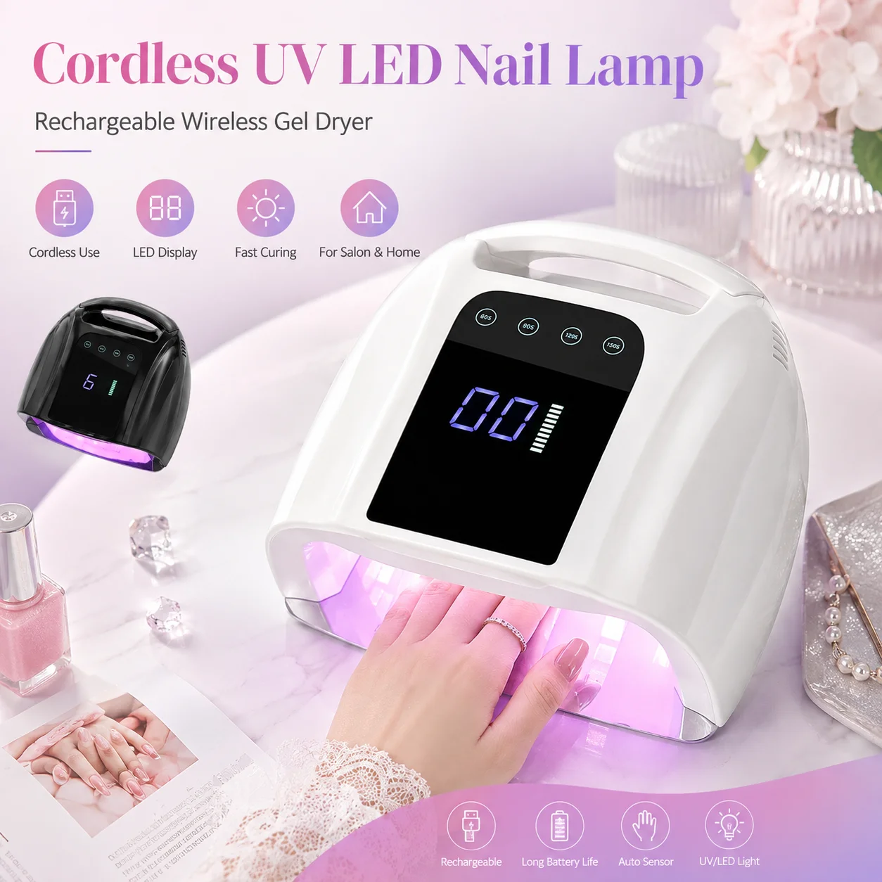 2026 Neue Wiederaufladbare Nagellampe Kabelloser Gel-Nagellacktrockner UV-Licht für Nägel Maniküre-Licht Drahtlose Nagel-UV-LED-Lampe