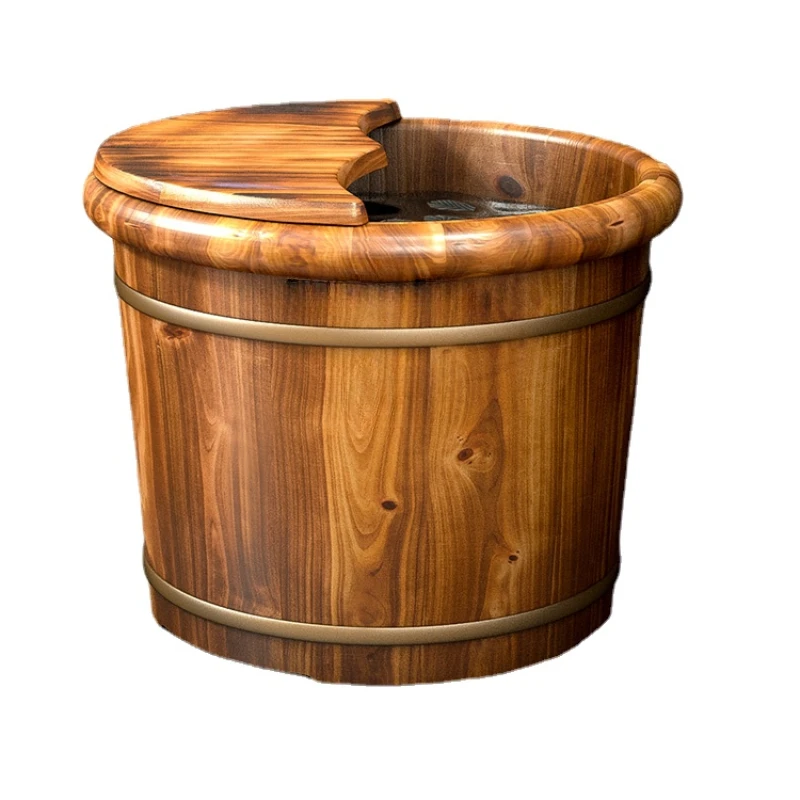 Solid Wood Foot Barrel Wooden Wash Foot Basin Insulation Foot Washing Wooden Basin Feet Bathing Tub