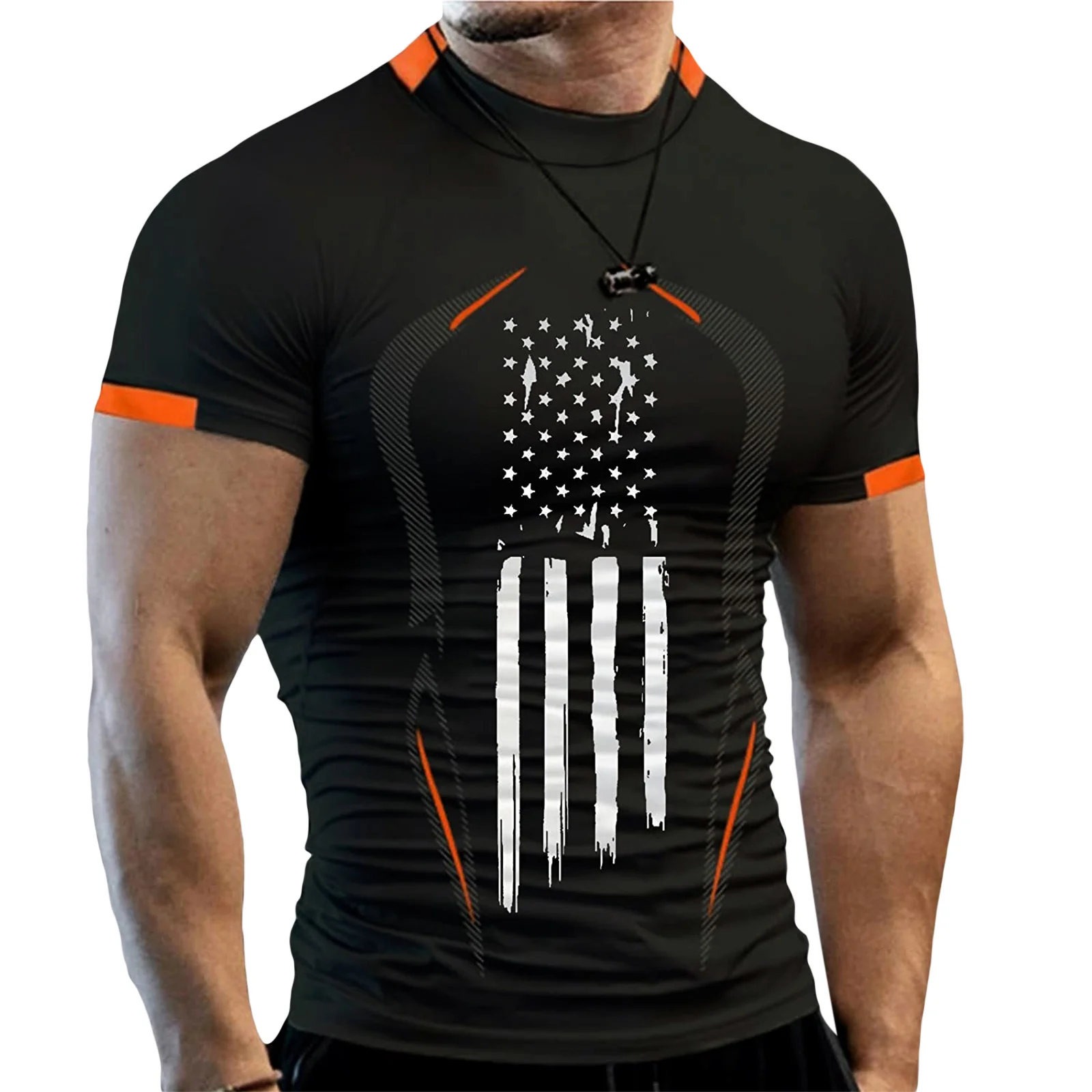 

Men's Summer Fitness Short Sleeve T-Shirts Fashion Printed Crew Neck Muscle Workout Tops Summer Sports Casual Slim Fit Shirts