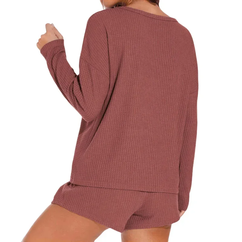 Knitted Women\'s Pajama Set, Long-sleeved Top and Shorts To Match Sleepwear Sets Womens Outfits Pajamas for Women Lingerie