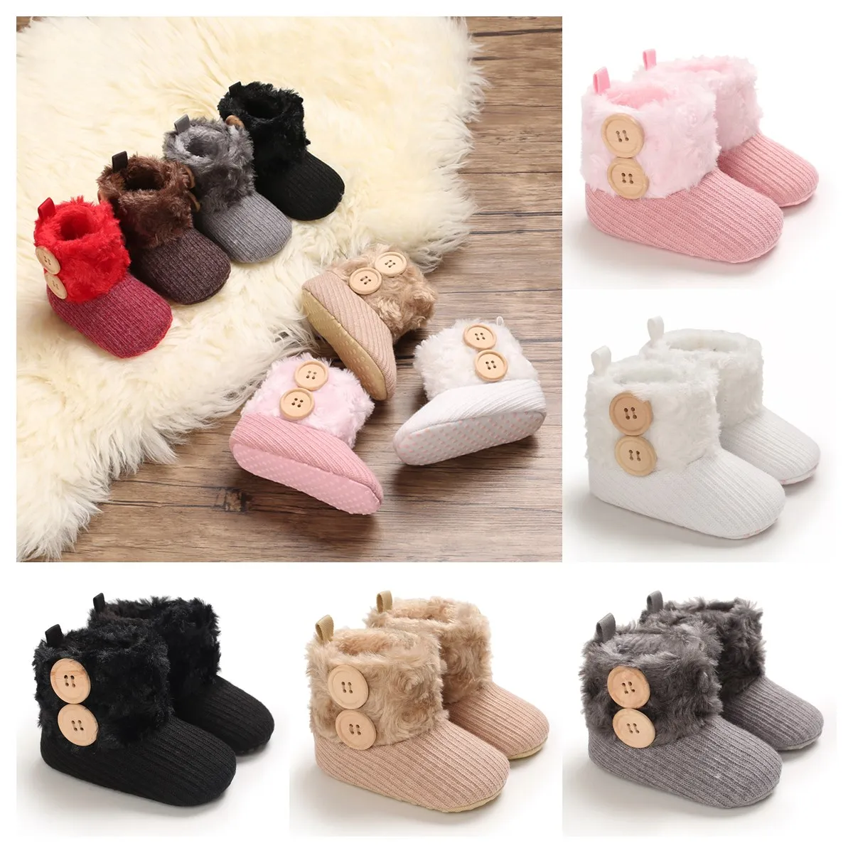 

0-12Months Winter Newborn Baby Cotton Booties Non-Slip Sole Toddler Boys Girls First Walkers Infant Warm Fleece Shoes Snow Boots