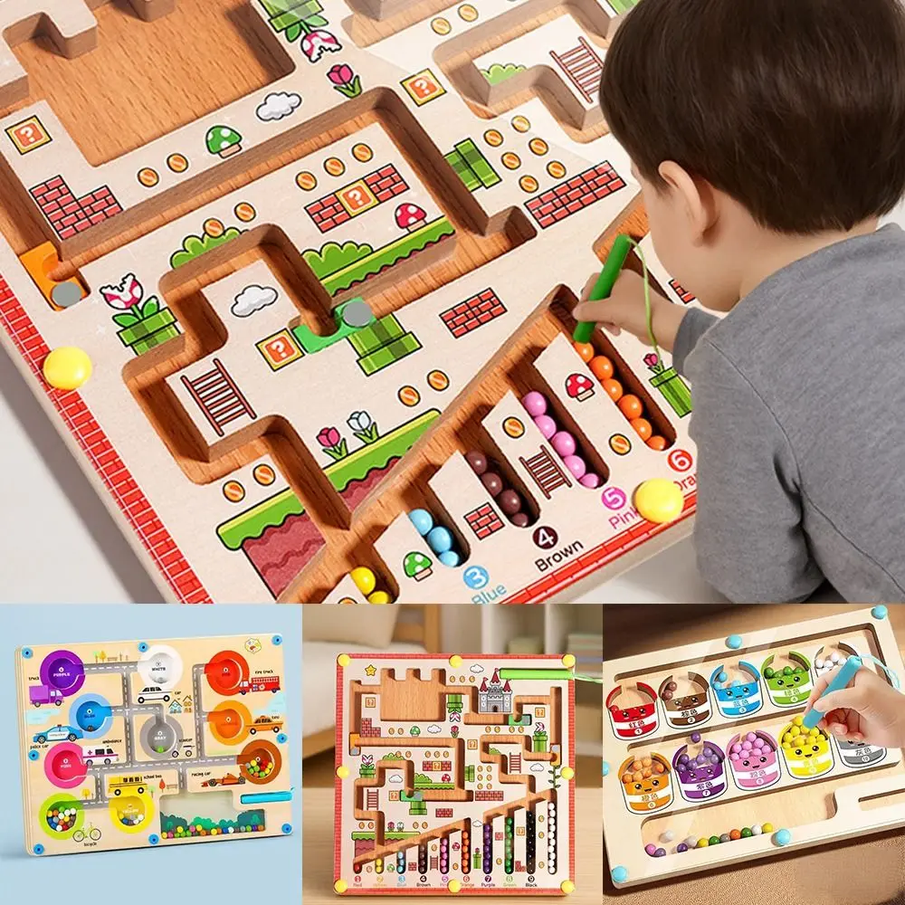 Multicolor Magnetic Number Maze Wooden Material Wood Color Sorting Fine Motor Skills Development Montessori Magnetic Games For