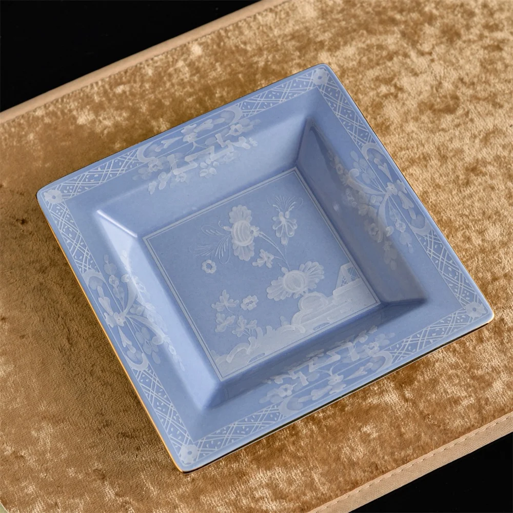 Oriente Series Square Tray 7.09in Porcelain Square Change Tray Jewelry Key Storage Tray Luxury Home Tabletop Ornament