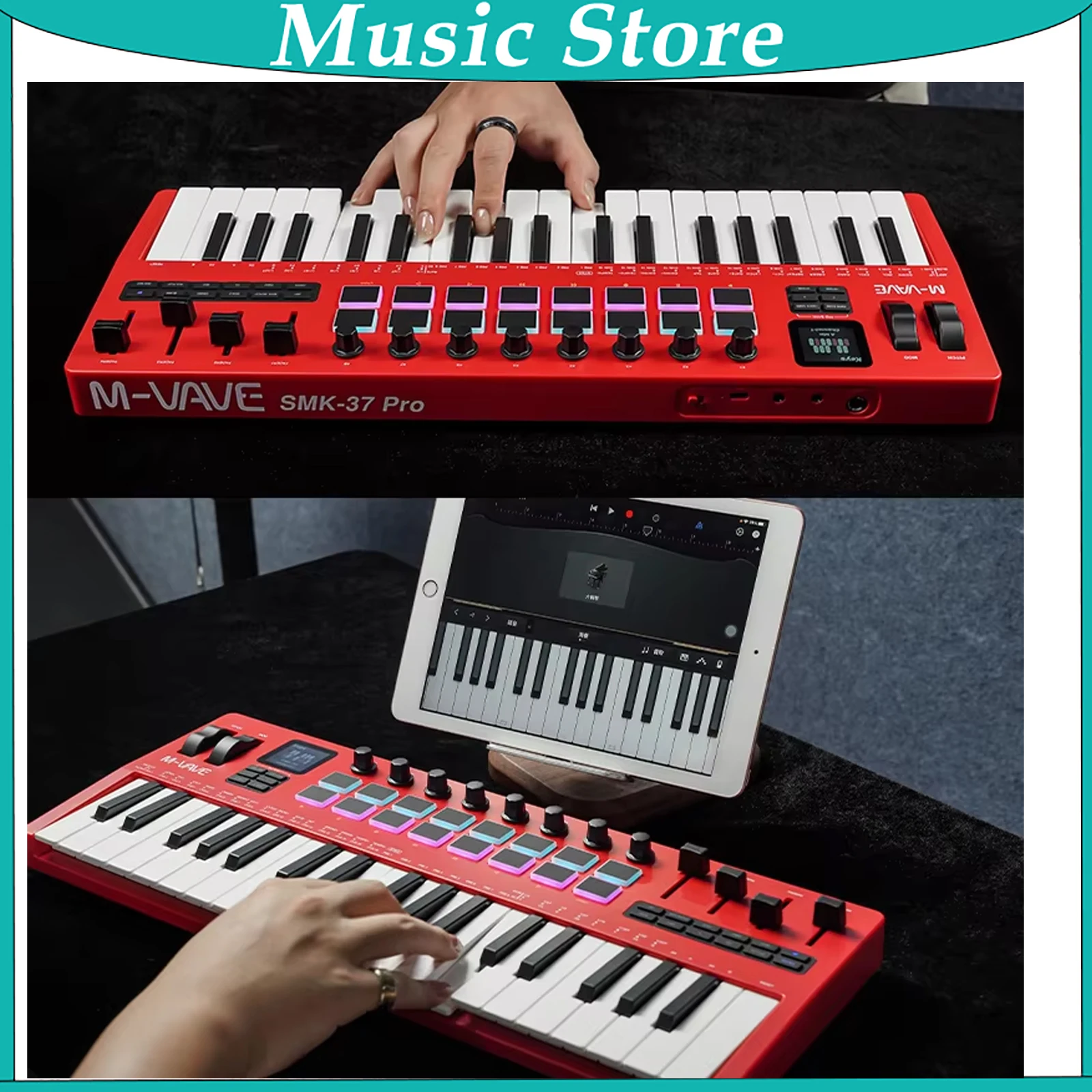 M-VAVE SMK-37 PRO Keyboard MIDI Controller 37 Key 16 RGB Pads&8 Knobs Supports Wireless Connection Systems Software Operation