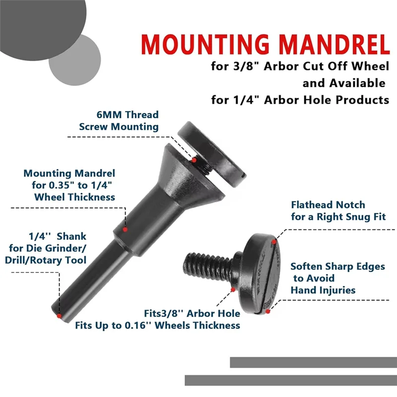 Cut-Off Wheel Mounting Mandrel 3/8 Inch & 1/4Inch Arbor Hole With 1/4Inch, Shaft Stem For Die Grinder Accessories, 3Pack