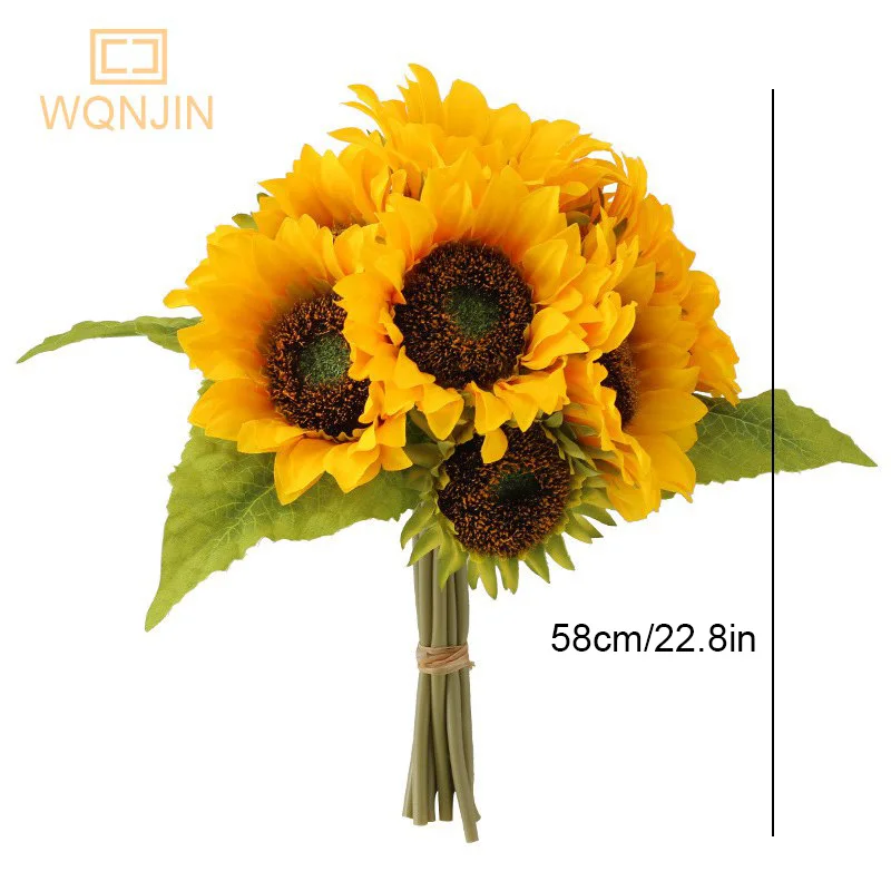 9 pz/lotto seta girasole sposa Bouquet per natale casa matrimonio capodanno decorazione piante finte girasole fiore artificiale