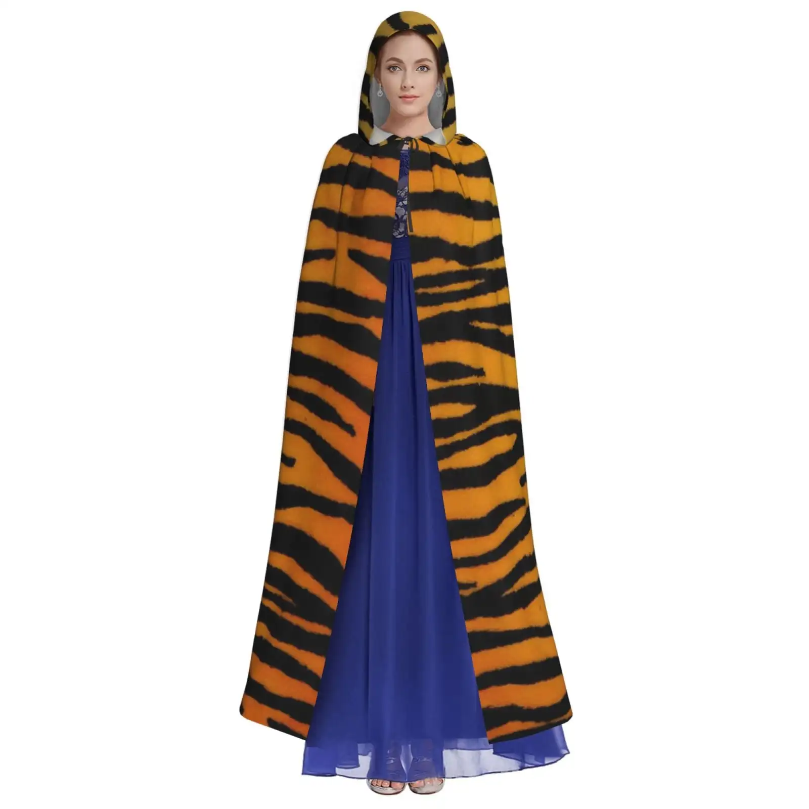 Capa con capucha unisex para adultos, abrigo ligero con estampado de piel de tigre para disfraces de Halloween