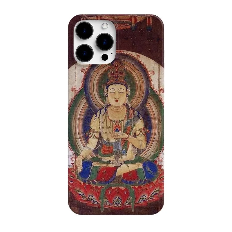 الفن البوذي الملونة بوديساتفا صورة النمط الرسمي جراب هاتف آيفون 16 15 14 11 12 13 برو ماكس زائد الغطاء الخلفي