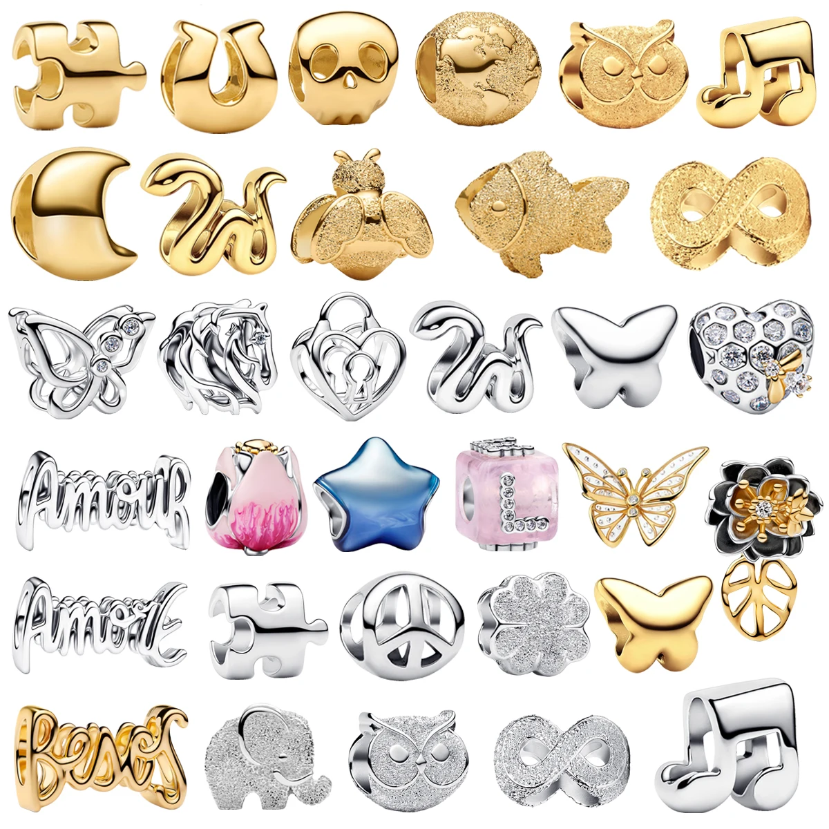 

Новинка 2026: Оригинальные бусины из стерлингового серебра 925 пробы в виде совы, бабочки, головоломки, змеи, цветка для женских браслетов, ожерелий, украшений, подарков