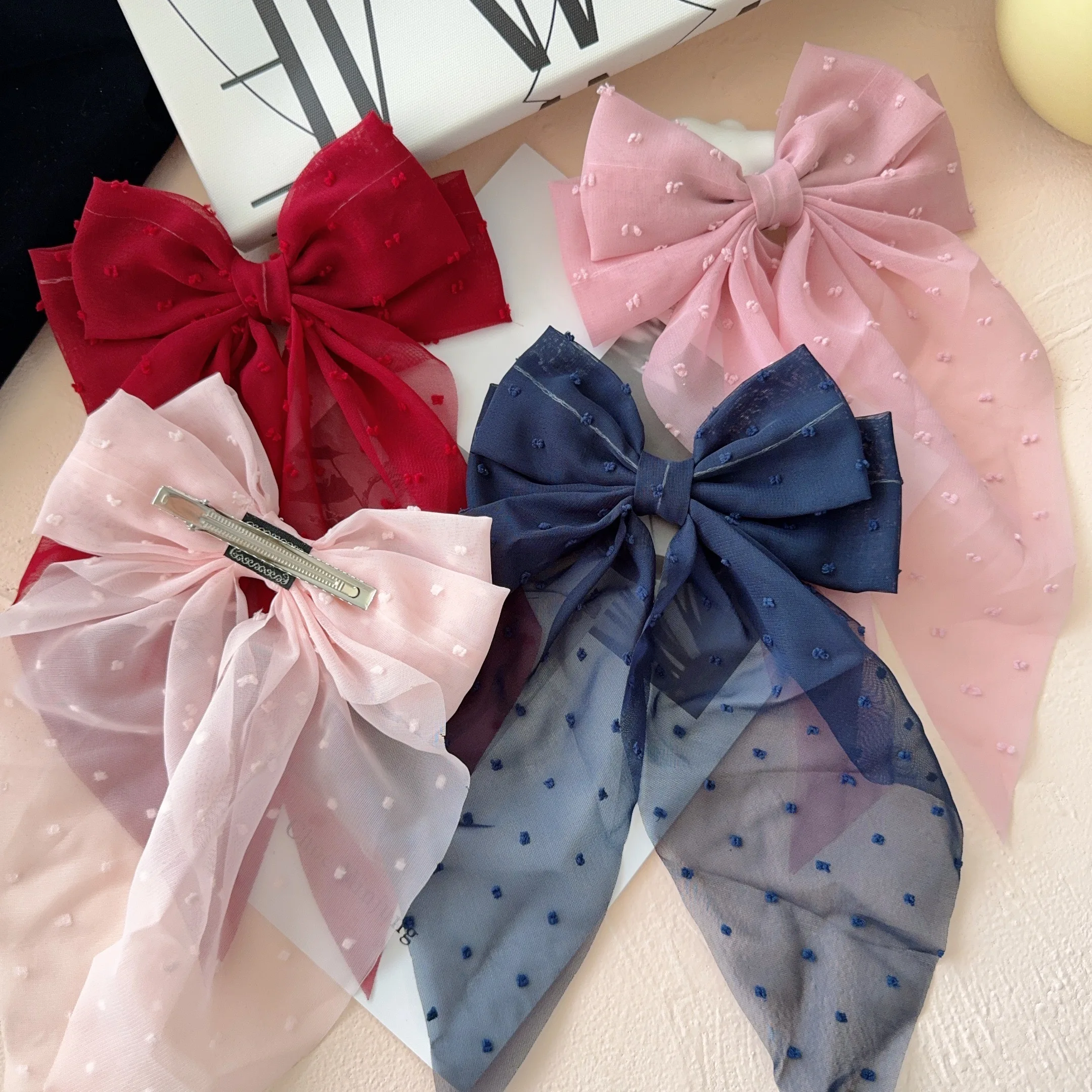 8Colors Elegant Bow Ribbon Hair Clip Women Fashion Simple Solid Satin Spring Clip Ponytail Bow Hairpin Girls Hair Accessories