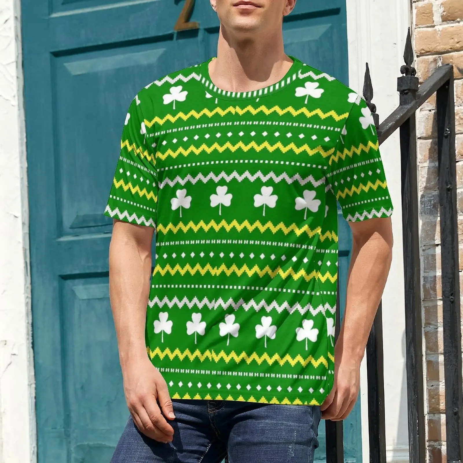 Plus Size T Shirt Summer St Patricks Day T-Shirts Fair Isle Shamrock Classic Crewneck Tee Shirt Men Hip Hop Design Tees