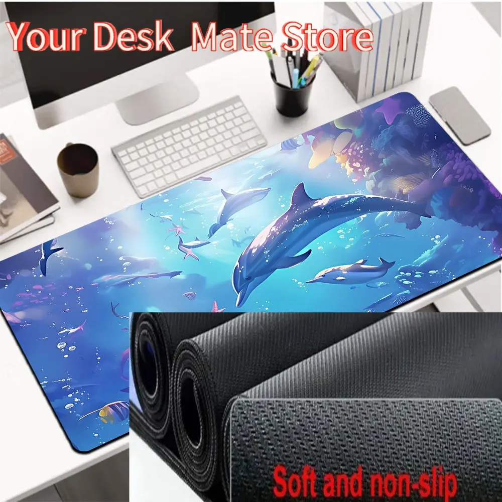 1pc Dolphin Large Mouse Pad Dreamy Dolphin Ocean Style Large Mouse Pad Anti-Slip Desk Mat