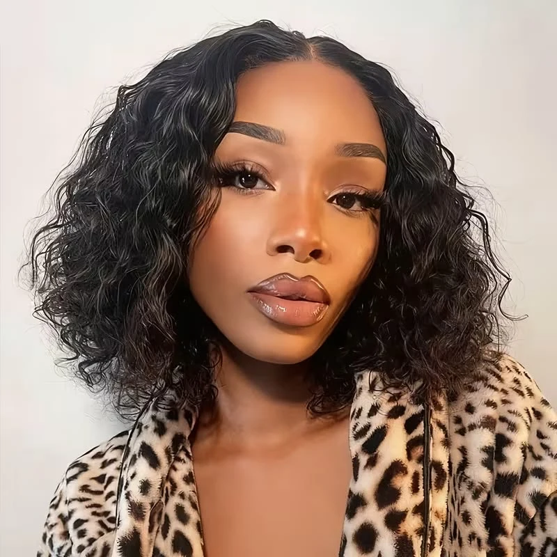 230 Density Water Wave Bob Wig Human Hair 13x4 Lace Frontal Wig Pre Plucked Brazilian Human Hair 4x4 Lace Closure Bob Wig