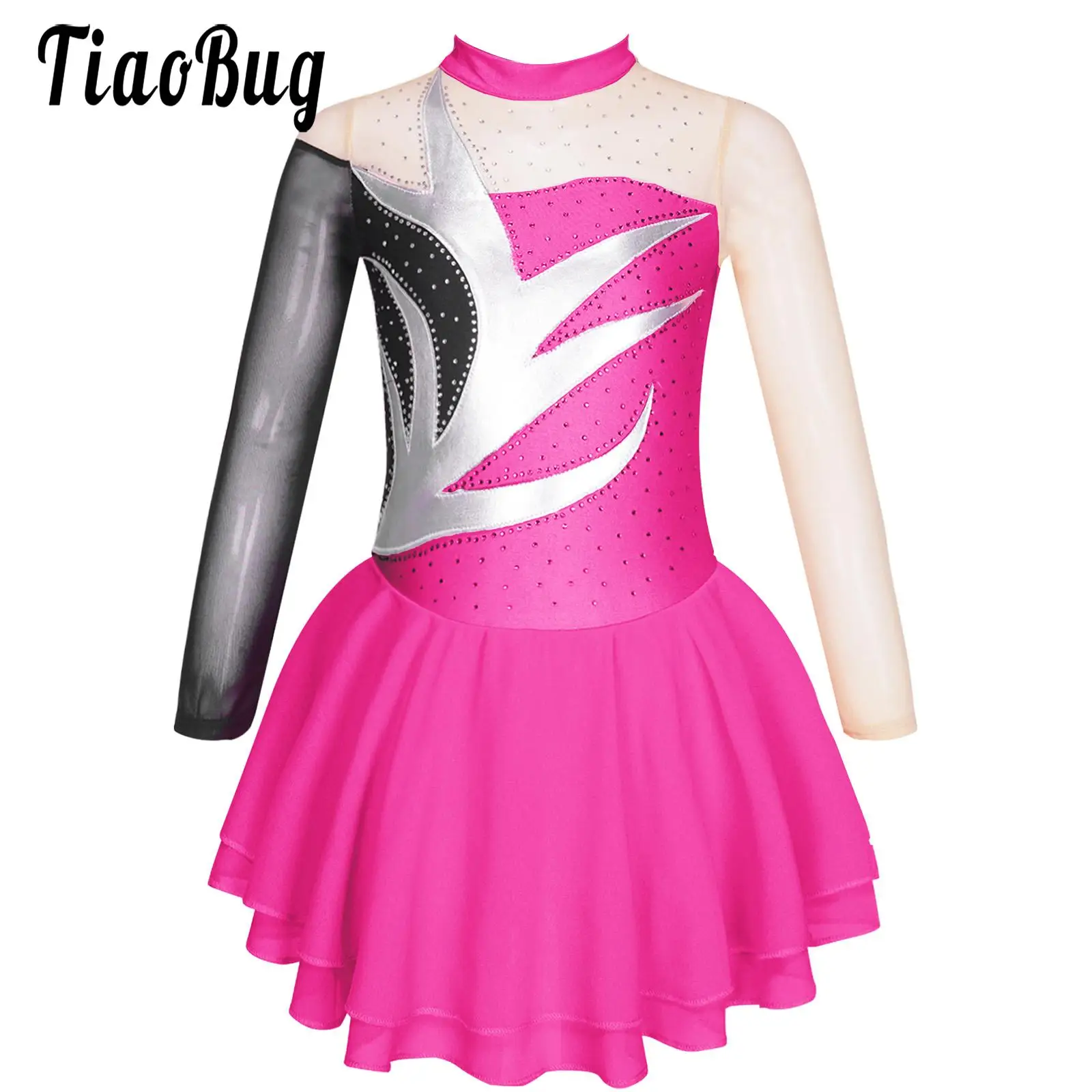 

Girls Sequins Ballet Dance Dress Ice Skating Leotard Tutu Skirts Figure Skater Competition Costume Children Ballerina Clothing