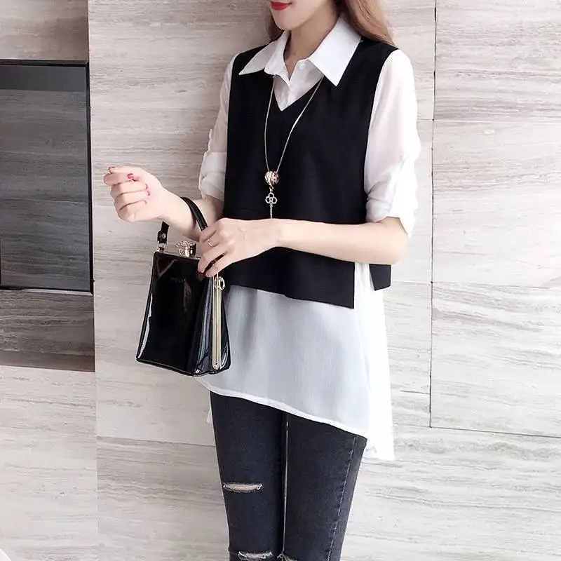 

Women's Long Sve Two-Piece irt Fake Ne Design Commute Sle Spring New Faion Polyester Fiber 00%