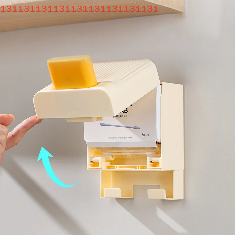 Home Bathroom Storage Organizer for Makeup Cotton Swabs Automatic Press Cotton Swab Dispenser Box with Dustproof Lid