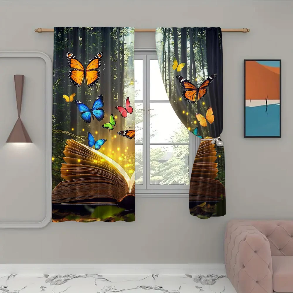 2Pcs Forest Book Curtains Butterfly Fairy Tale Storybook Blackout Curtain Art Window Treatments For Bedroom Living Room_ai5