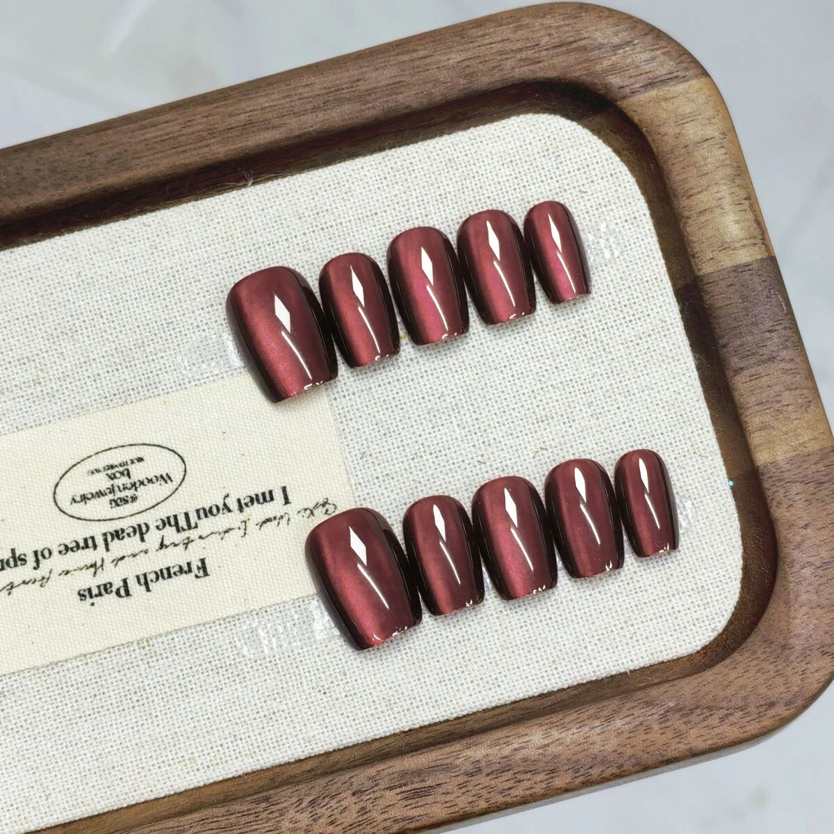 

10Pcs Red Cat Eye Square Short Handmade Press On Nails Fake Nails Full Cover Head Artificial Manicure Wearable Nail Tips Art