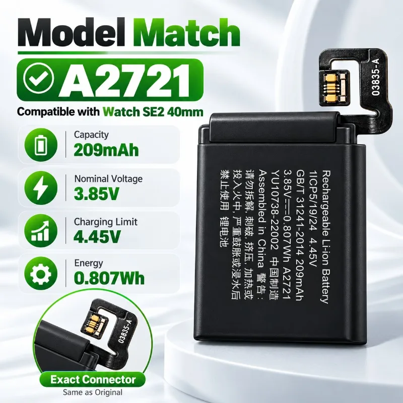 Replacement Battery for Apple Watch SE2 GPS 40mm A2721, New Smart Watch Internal Repair Battery Fast Charging Persistent Standby