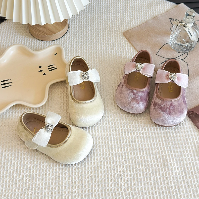 

Spring Girls Velvet Mary Jane Shoes Princess Diamante Kids Princess Shoes Bow-adorned Party-perfect Children Dress Shoes 21-34