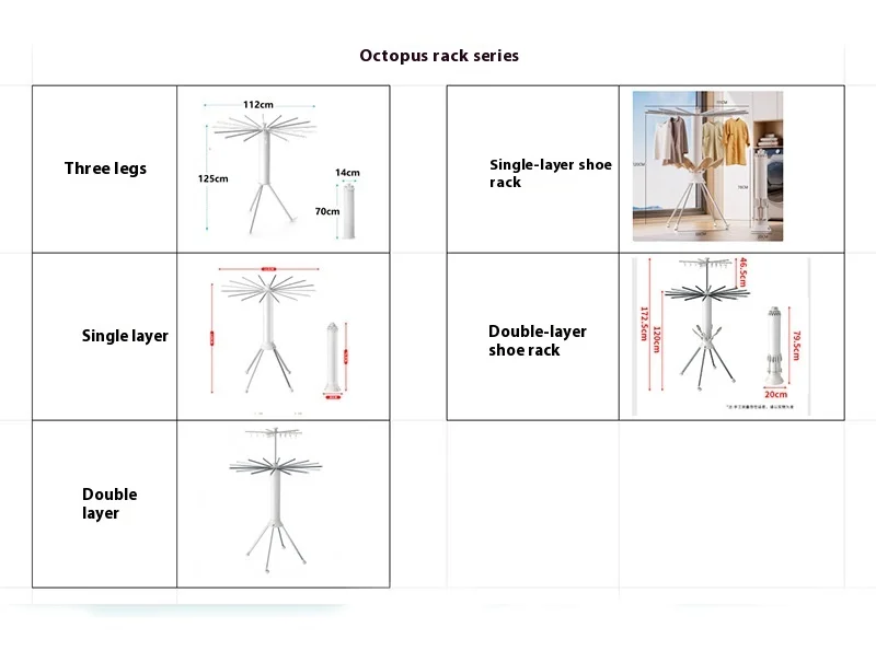 2026 تصميم الأخطبوط رفوف الملابس الدوارة 360 درجة رف تجفيف الغسيل القابل للطي مع عجلات لمنظم ملابس غرفة النوم #6