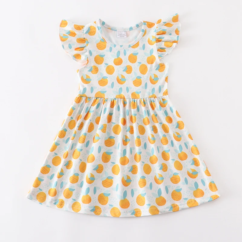 Summer special Offer Sale Baby Girls milk silk ruffles  Dress Knee Length Kids Clothing Short Sleeve Floral sunflower for dress