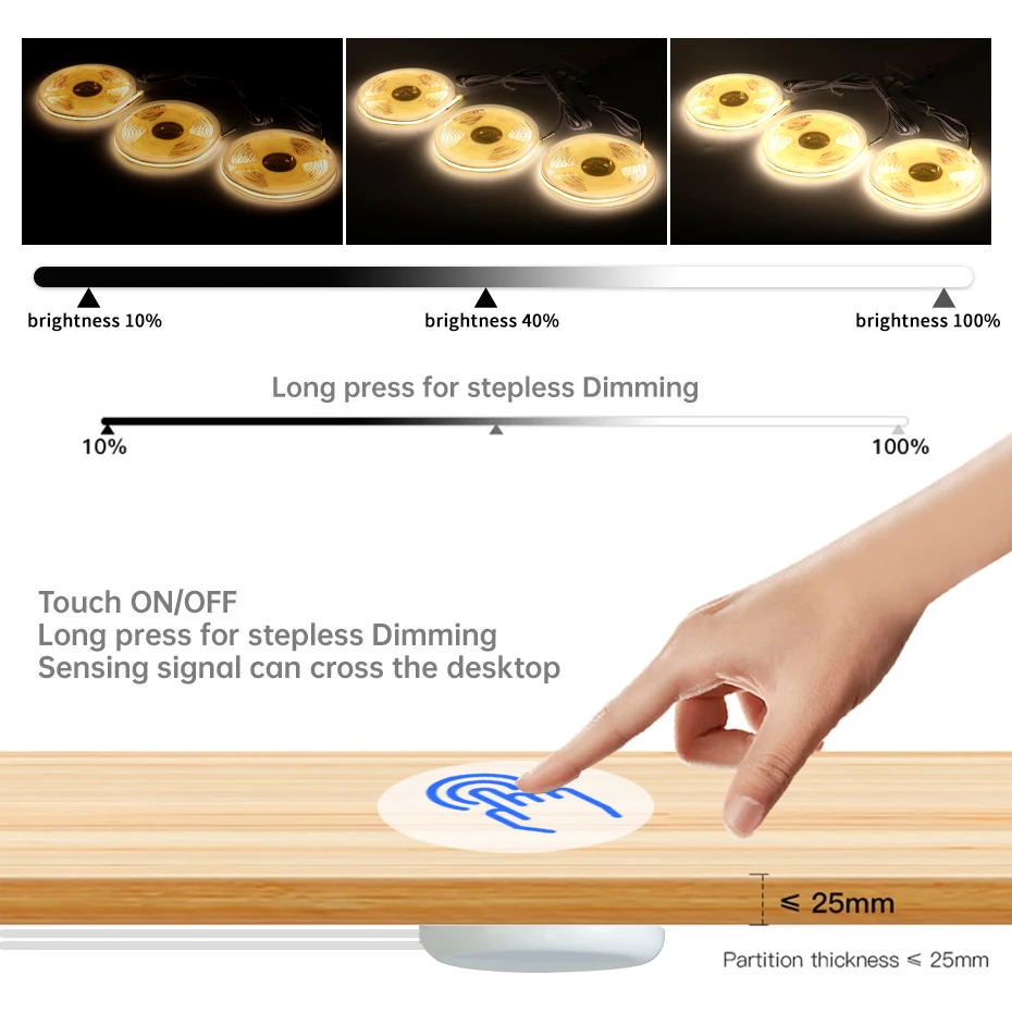 تحت الكابين جمع مصباح اللمس عكس الضوء COB LED قطاع ضوء تيار مستمر 12 فولت خزانة الكتب خزانة الشريط مع الاتحاد الأوروبي الولايات المتحدة الاتحاد الأفريقي المملكة المتحدة التوصيل #3