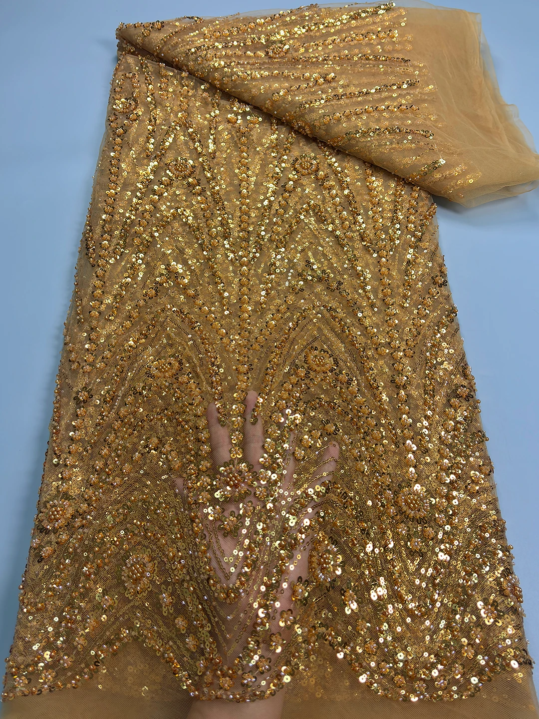 

Wholesale African Heavy Beaded Lace Fabric 2026 High Quality Nigerian Sequin Pearl Lace French Tulle Fabric For Wedding Party