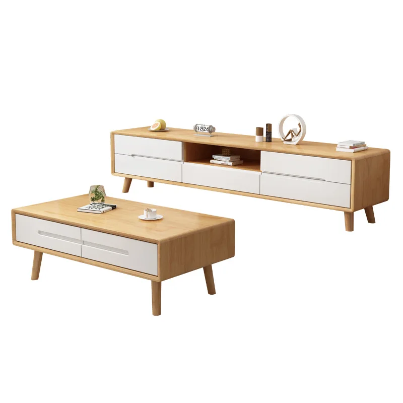 

Nordic solid wood coffee table TV cabinet combination large and small apartment household storage