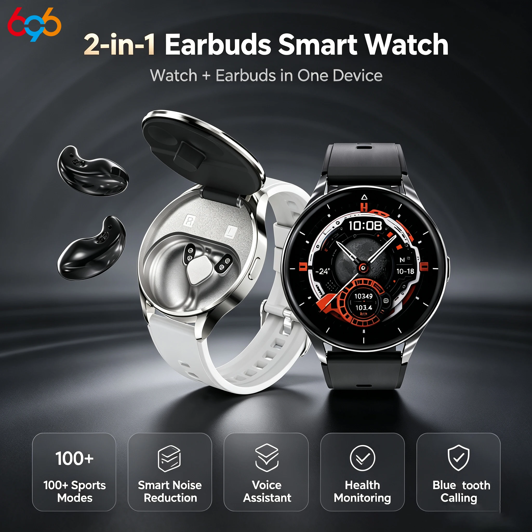 2 In 1 TWS Sleeping Earphones Smart Watch Blue Tooth Call Heart Rate Health Sport Headphones Music Waterproof Weather Smartwatch