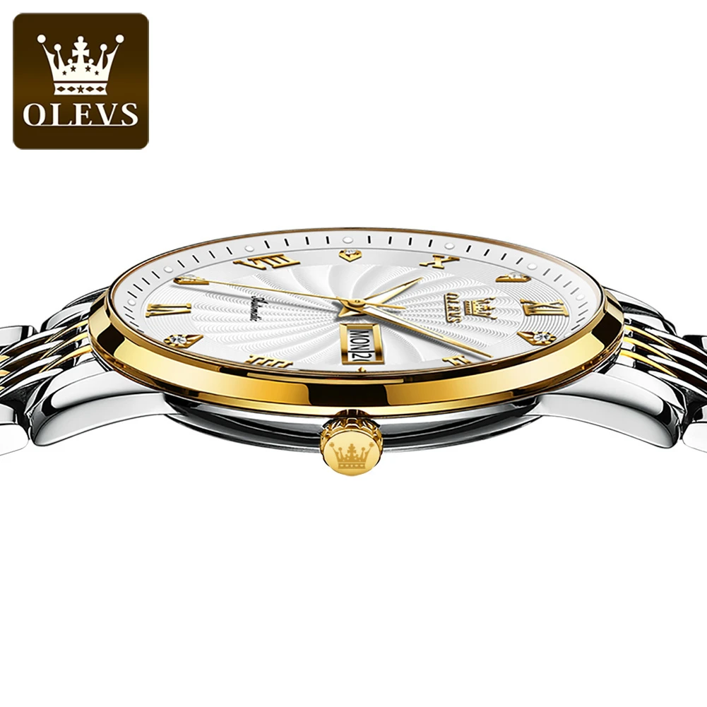 OLEVS 6630 Business Mechanical Watch Gift Stainless Steel Watchband Round-dial Week Display Calendar Luminous