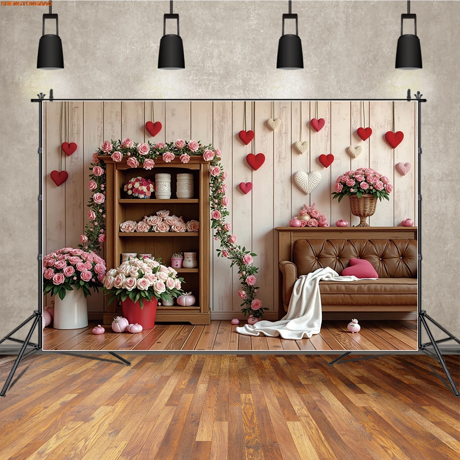 

Valentines February 14 Photography Backdrop Wooden Plank Cabinet Photozone Background Wedding Love Photo Studio Sets