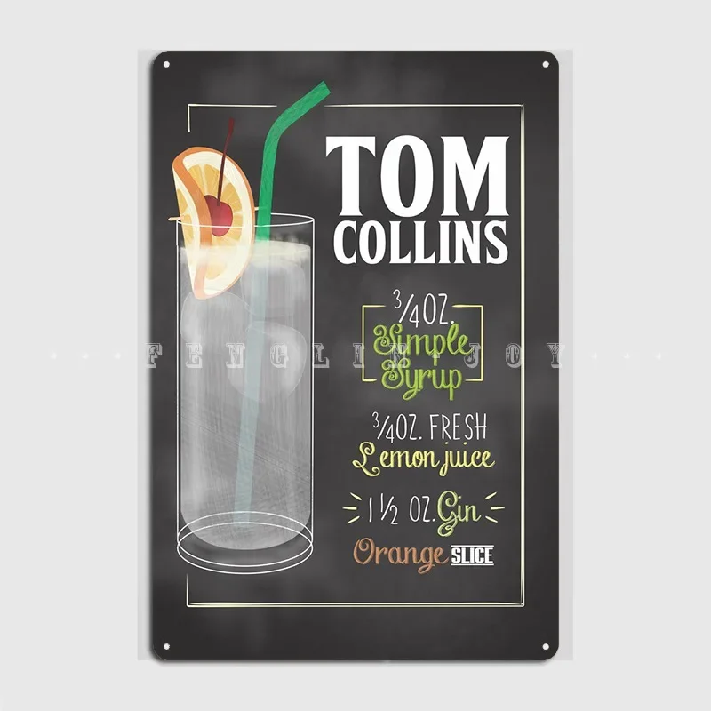 Tom Collins Cocktail Metal Plaque Poster Club Home Club Bar Printing Painting Décor Tin Sign Poster