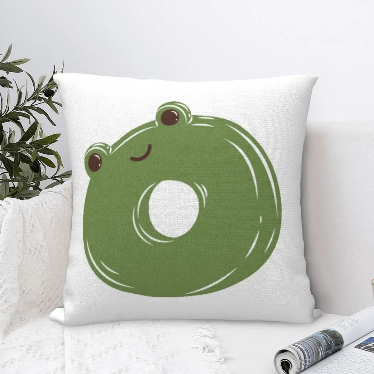 

Kawaii Frog Doughnut Square Pillowcase Polyester Pillow Cover Velvet Cushion Decor Comfort Throw Pillow For Home Car