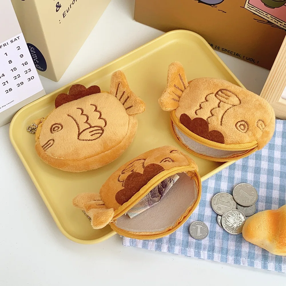 Small Storage Bag Cute Taiyaki Cartoon Data Cable Bag Plush Purse Bluetooth Earphones