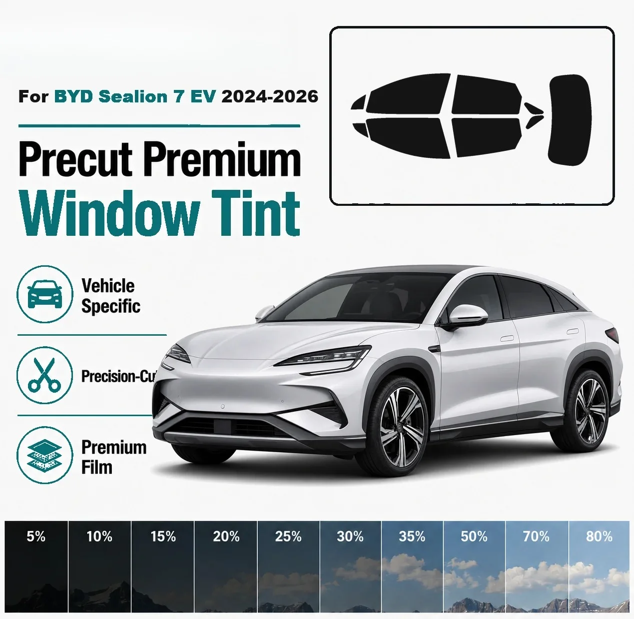 For BYD Sealion 7 EV 2024-2026 Pre-Cut Window Tint Film Vehicle-Specific Full Kit Front & Rear Windows Precision-Cut