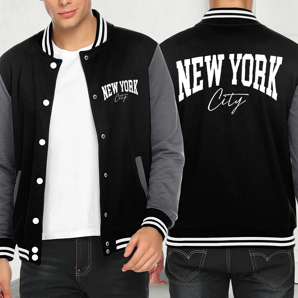 

Осенний бейсбольный трикотаж с буквенным принтом New York City, мужская модная флисовая одежда, повседневная куртка с карманами, куртки в стиле хип-хоп