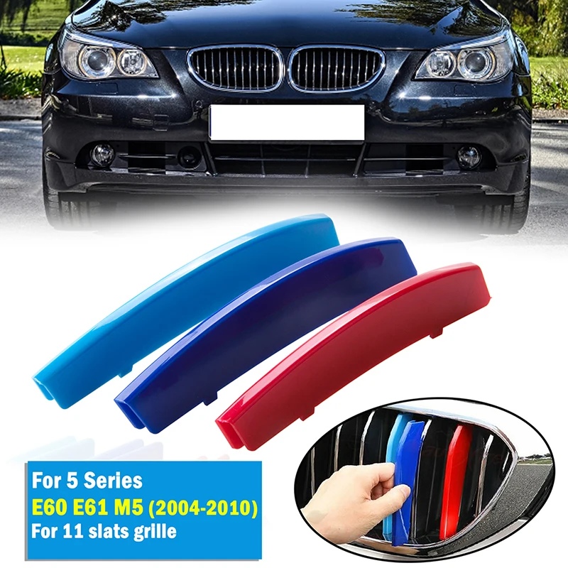 Front Kidney Grille Cover Clip Trim For BMW 5 Series E60 E61 2004-2010 11 Slats Grill Decorative M Performance Accessories