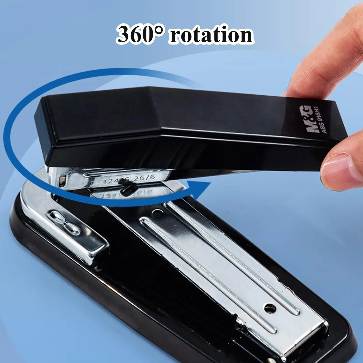M&G Desktop Stapler Portable Stapler with 25 Sheet Capacity, 360 Rotation Design, Two Binding Modes Black/White/Blue/Green/Pink