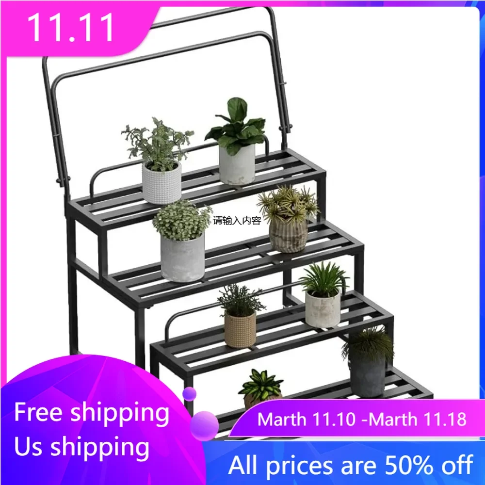 

4-layer aluminum plant rack with multiple plant racks with universal wheels, used for lawn, garden, balcony, and terrace