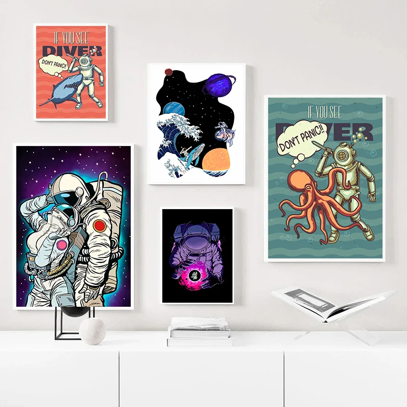 Abstract Space Poster Wall Art Canvas Prints Space Astronaut Art Canvas Painting Outer Space Planets Print Cosmos Poster