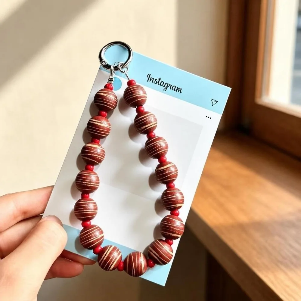 Stylish Glitter Mobile Phone Lanyard Detachable Handmade Colorful Bead Keychain Striped Bead Wrist Chain for Women Girls