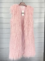 Mongolia Sheep Fur Women Long Vest Colorful Warm Faux Fur High Street Plush Coats Female Jacket Autumn Winter Furry Outerwear 6