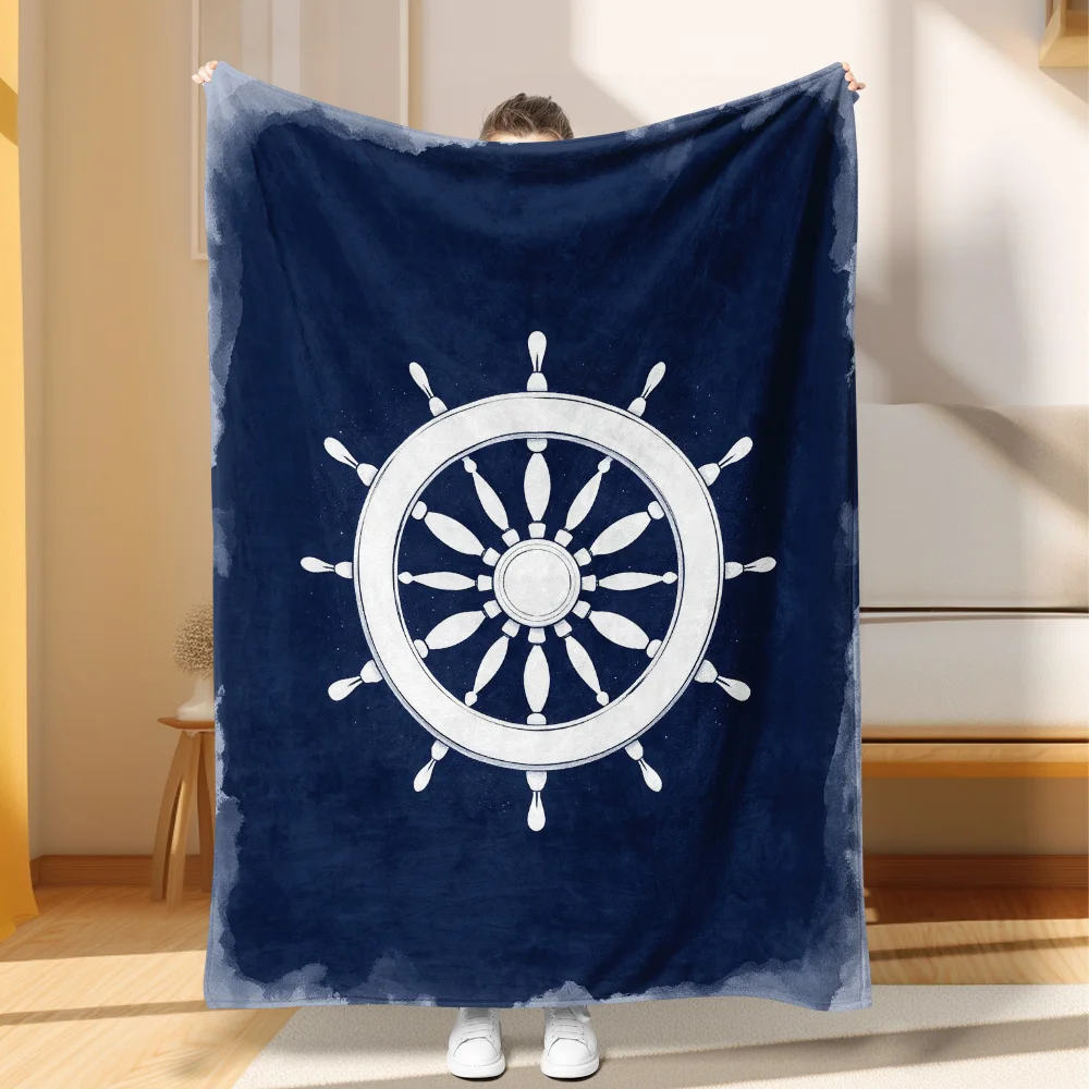 Nautical Ship Wheel Blanket Throw Cozy Large Size Deep Blue Ocean Decor Beach Sailor Picnic Throw Blanket 150x200cm