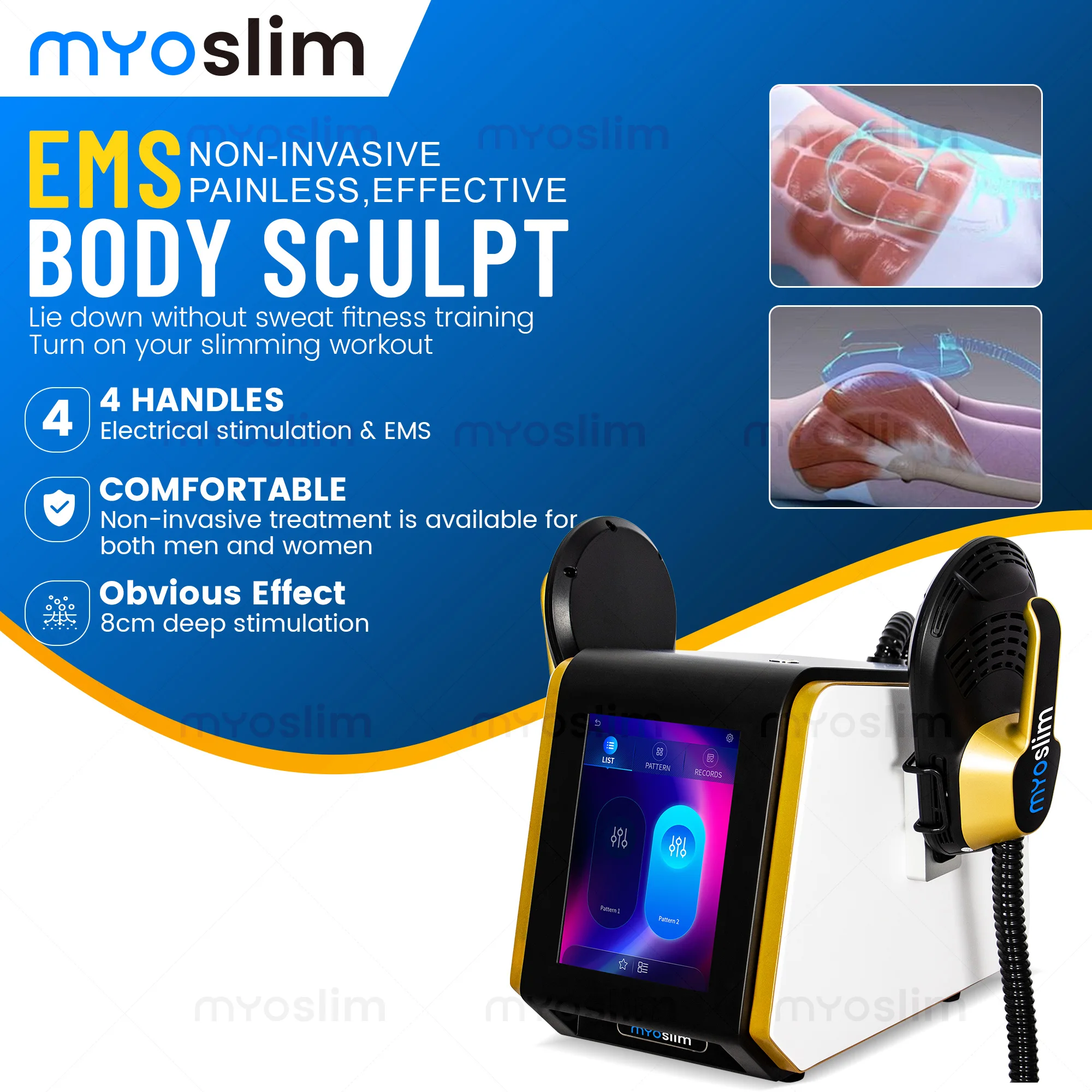 

MYOslim NEW Body Sculpting Machine Shaping 6500W 200hz EMS Radio Frequency RF Muscle Stimulator Device