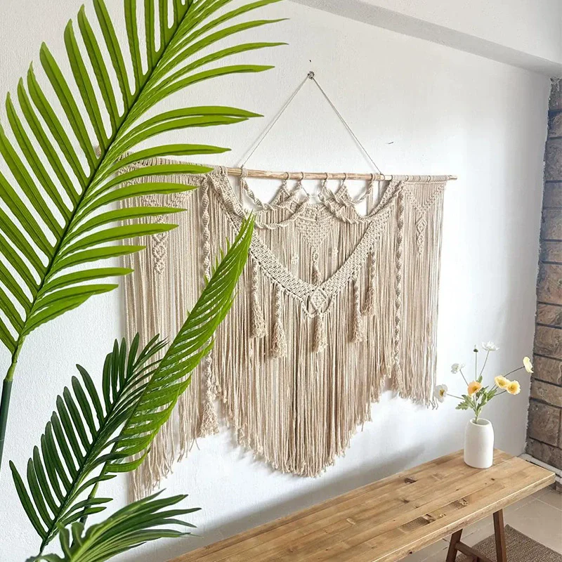 

Большой настенный гобелен ручной работы из хлопкового шпагата с кистями, декор для изголовья кровати, фон для дома, украшение для стен в европейском стиле