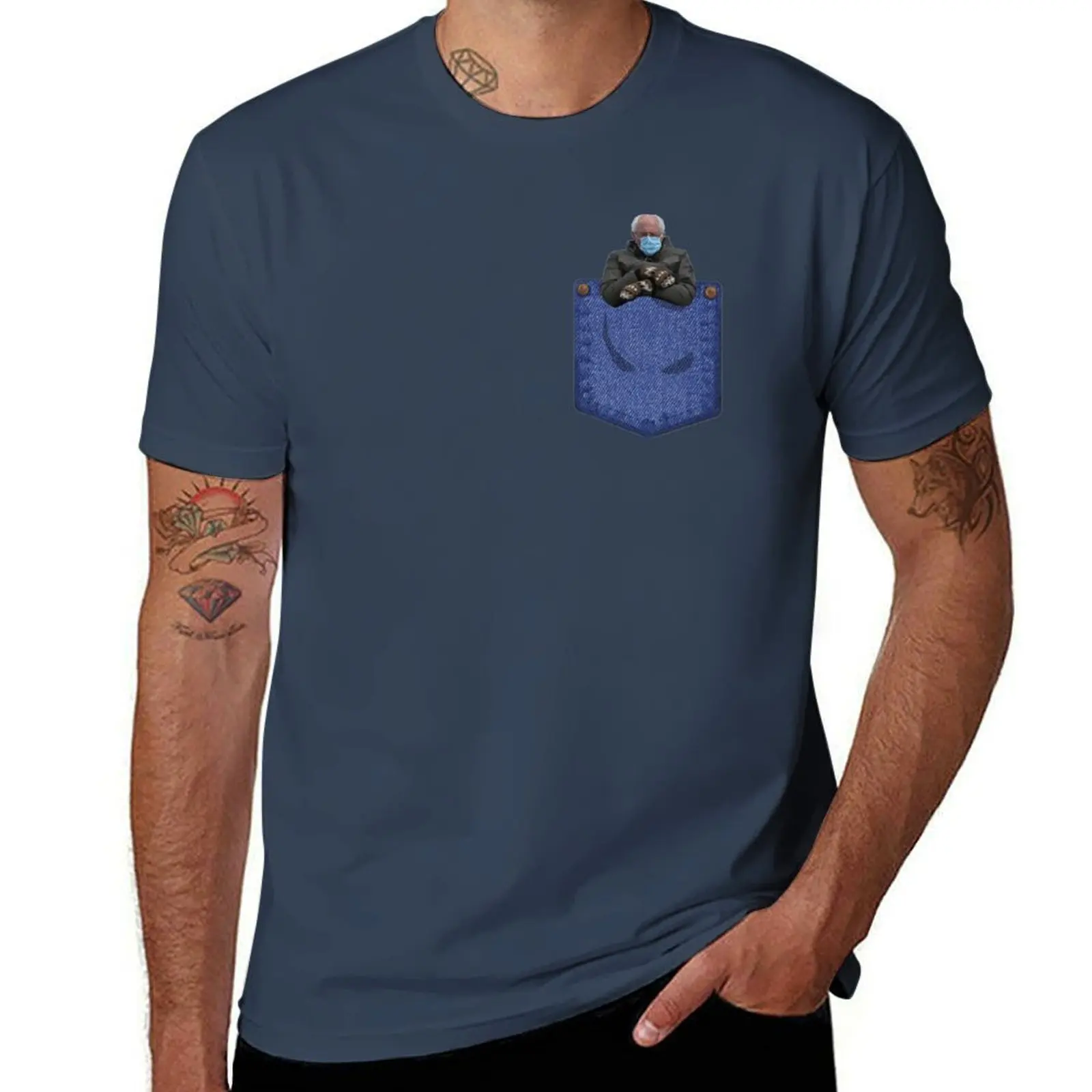 

Bernie Sanders Inauguration Mittens in a Pocket T-Shirt Simple Solid Color Crew Neck Tee